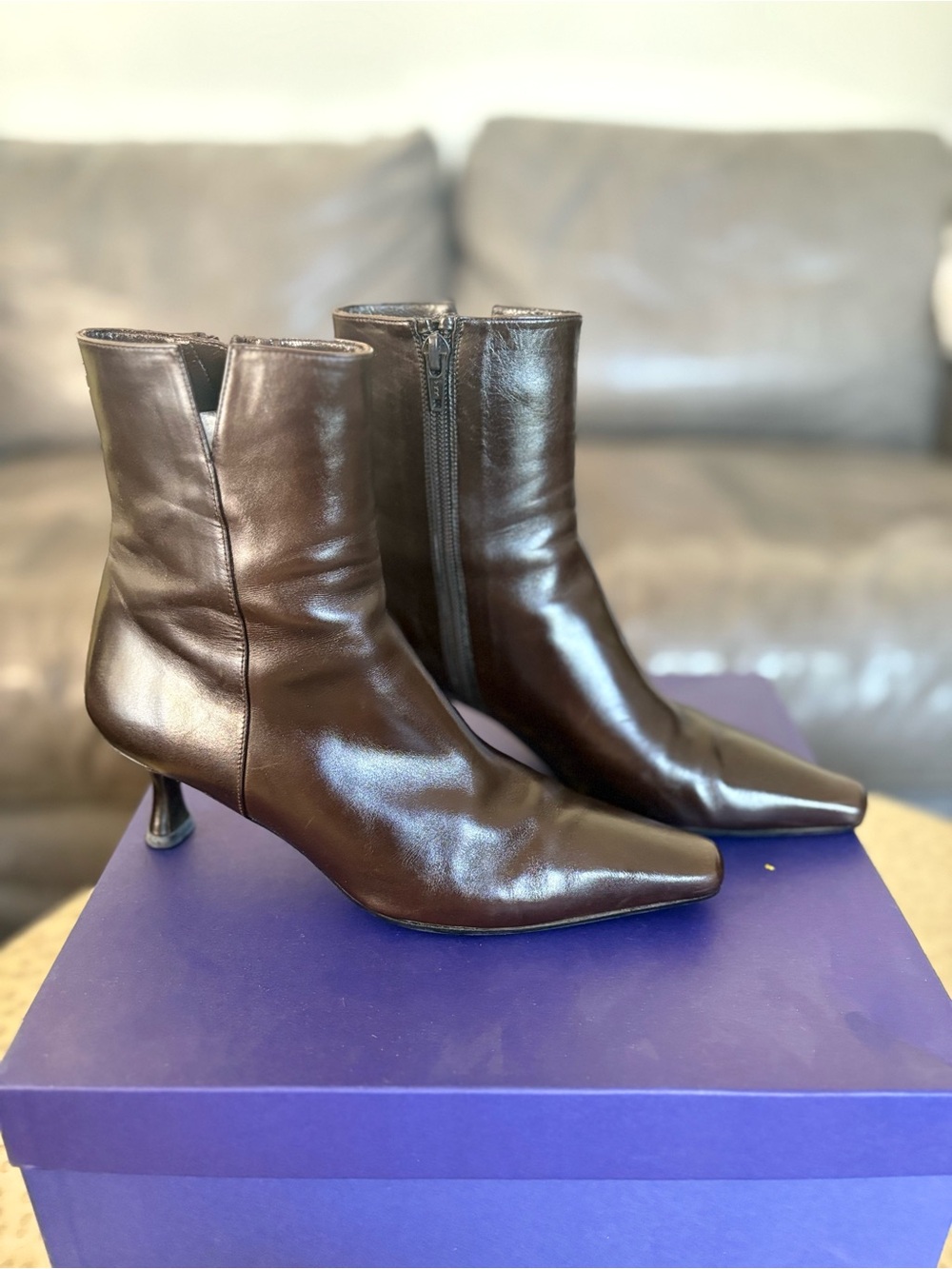 Stuart Weitzman Paris Brown Calf Leather Ankle Boots Y2K  Size 5.5 M NWOT